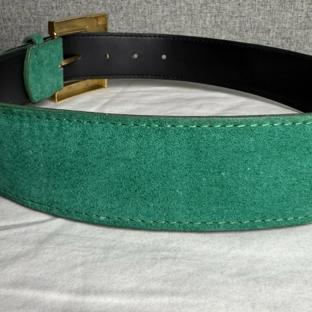 Vintage 80s/90s Compagnie Internationale Express Green Leather Suede‎ Belt Small